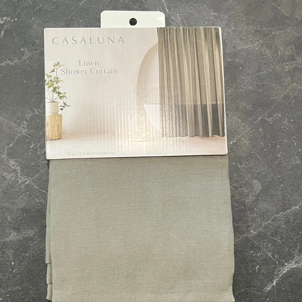 NWT Catalina Elegant Gray Green Linen Shower Curtain